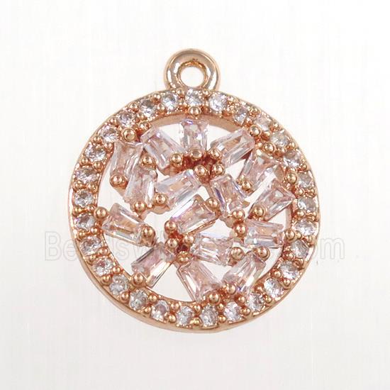 copper circle pendant paved zircon, rose gold