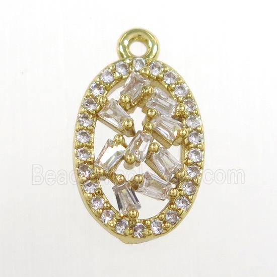 copper oval pendant paved zircon, gold plated
