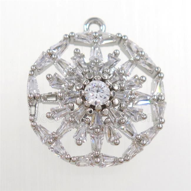 copper flower pendant paved zircon, platinum plated