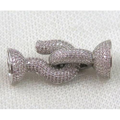 copper connector paved zircon, platinum plated