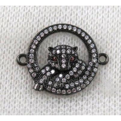 copper leopard head connector paved zircon, black plated
