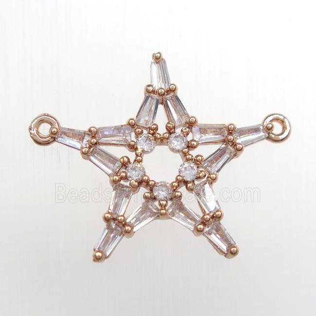 copper star pendant paved zircon with 2loops, rose gold