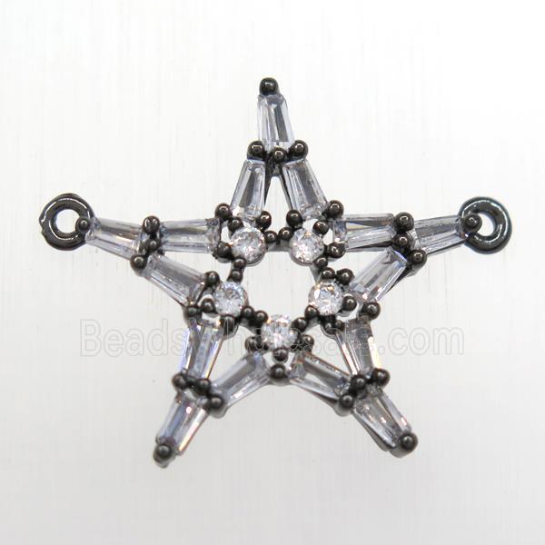 copper star pendant paved zircon with 2loops, black plated