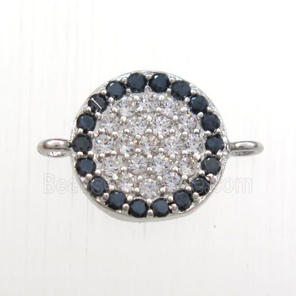 copper circle connector paved zircon, platinum plated