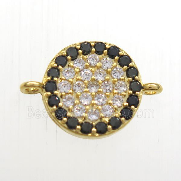 copper circle connector paved zircon, gold plated