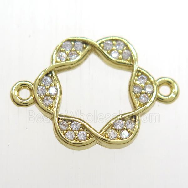 copper Wreath connector paved zircon, gold plated