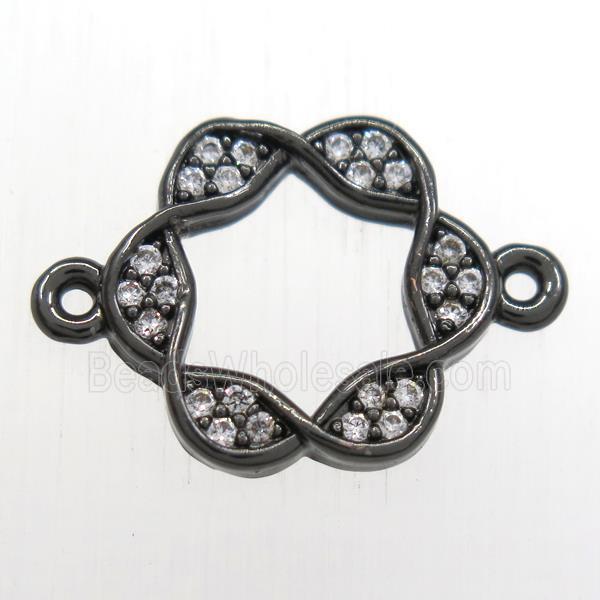 copper Wreath connector paved zircon, black plated