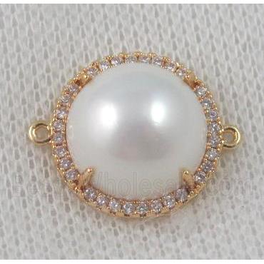 copper connector paved zircon, pearl, gold plated