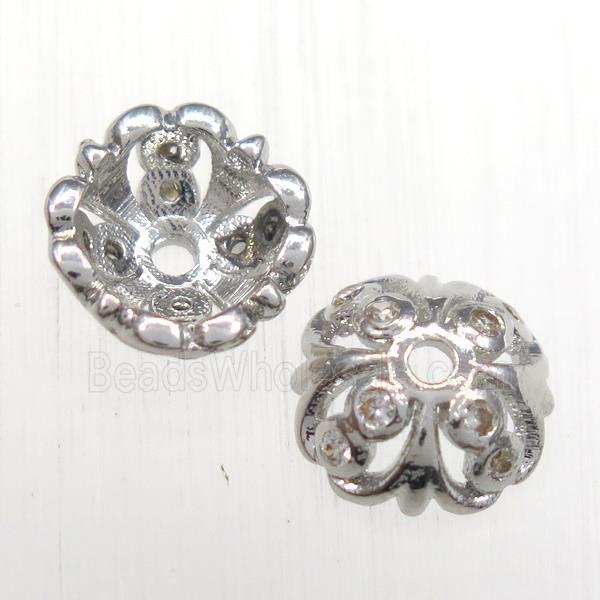 copper beadcaps paved zircon, platinum plated