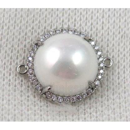 copper connector paved zircon, pearl, platinum plated