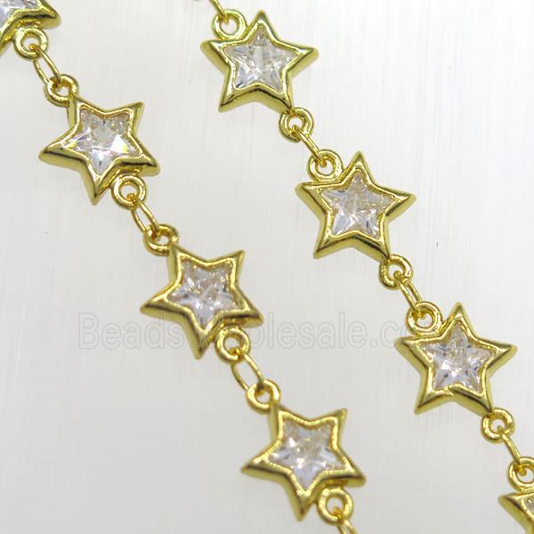 copper star chain pave zircon, gold plated