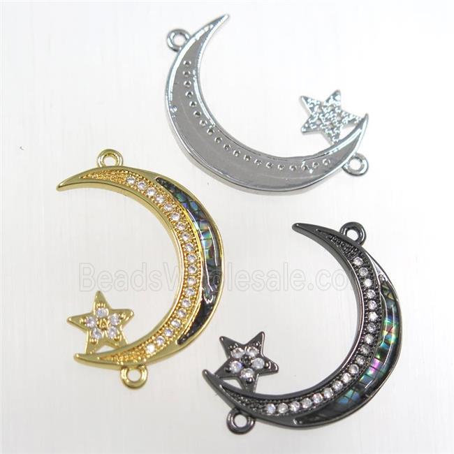 copper connector paved zircon with abalone shell, moon star, mix color