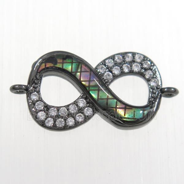 copper infinity connector paved zircon with abalone shell, black plated