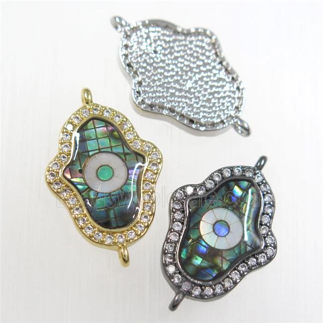 copper hamsahand connector paved zircon with abalone shell, mix color