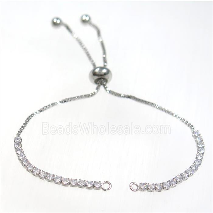 copper bracelet chain paved zircon, platinum plated