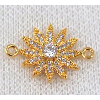 copper sunflower connector paved zircon, gold plated
