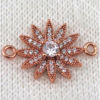 copper sunflower connector paved zircon, rose gold