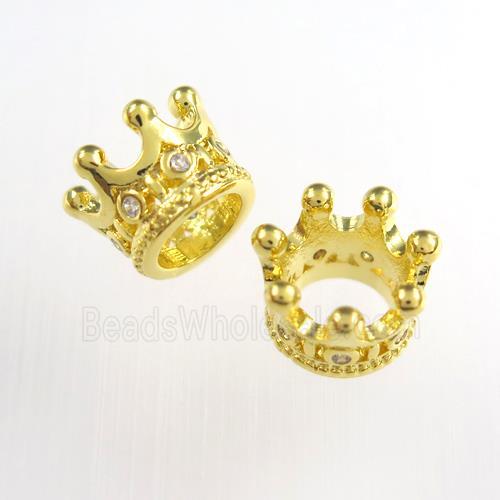 copper crown beads paved zircon, gold plated