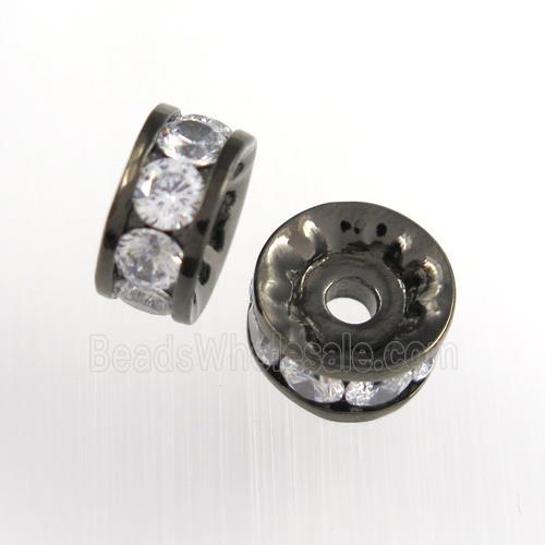 copper rondelle beads paved zircon, black plated