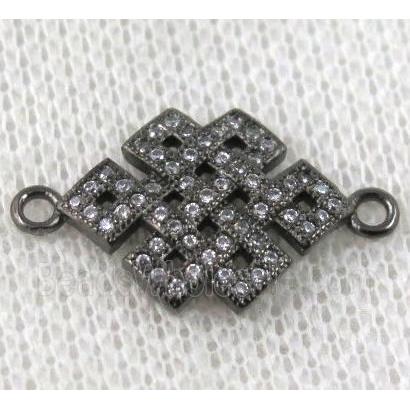 copper Chinese knot connector paved zircon, black plated