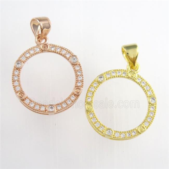 copper circle pendants paved zircon, mixed color