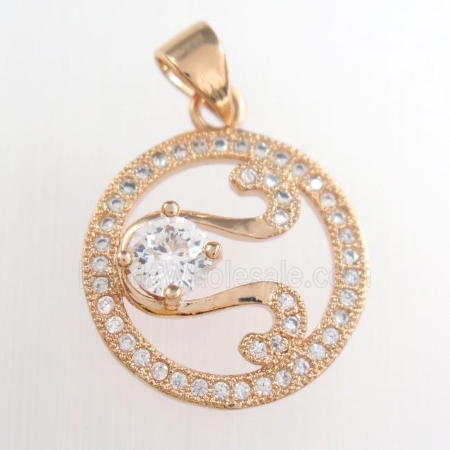 copper circle pendants paved zircon, rose gold
