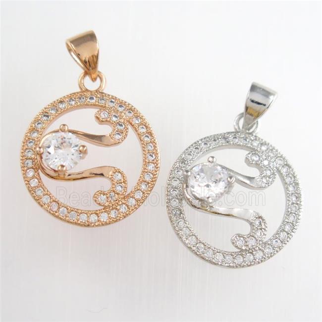 copper circle pendants paved zircon, mixed