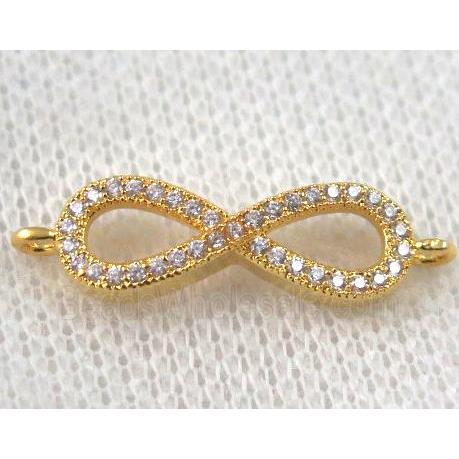 copper infinity connector paved zircon, gold plated