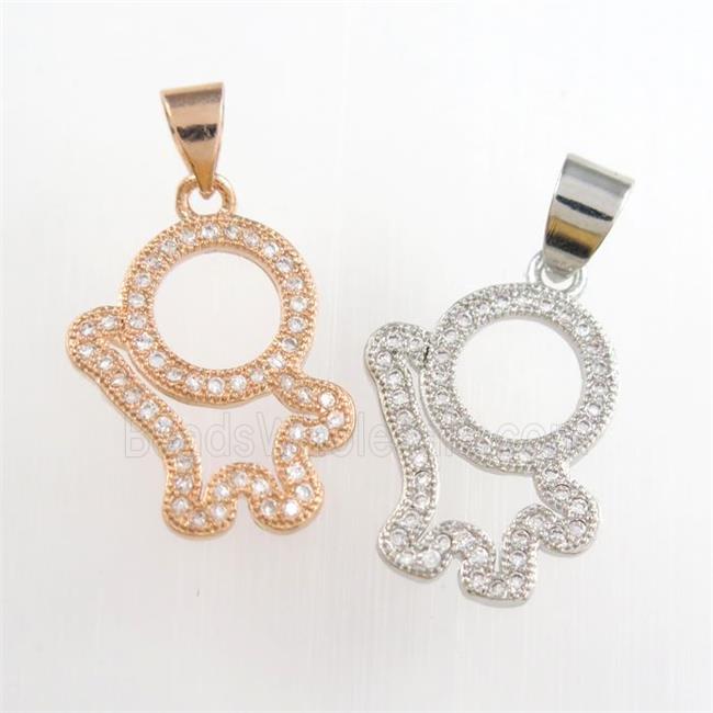 copper kids pendants paved zircon, cartoon, mixed color