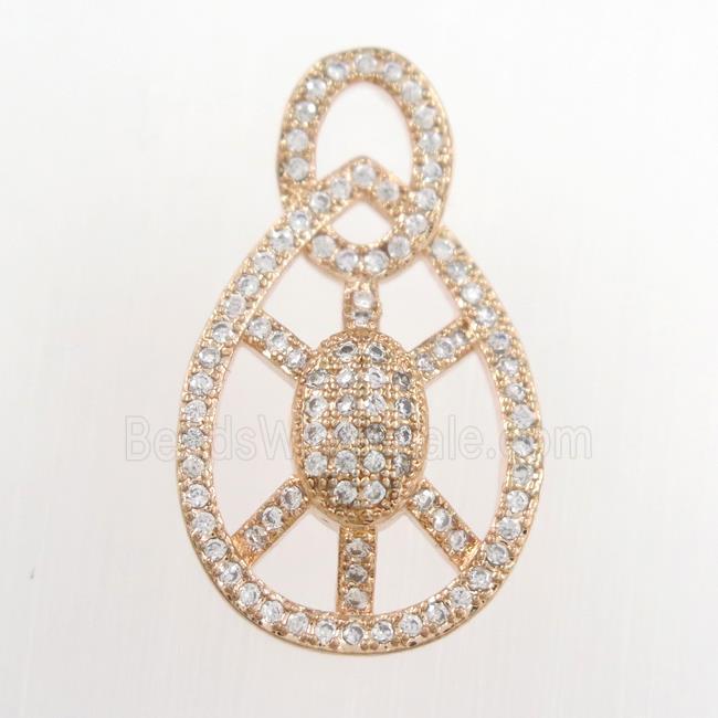 copper tortoise pendants paved zircon, rose gold