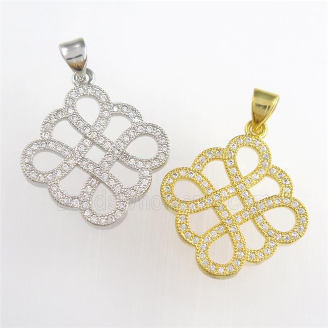 copper knot square pendants paved zircon, mixed color