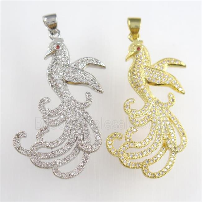 copper phoenix pendants paved zircon, mixed color