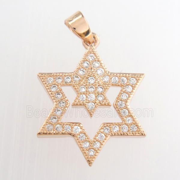 copper star pendants paved zircon, rose gold