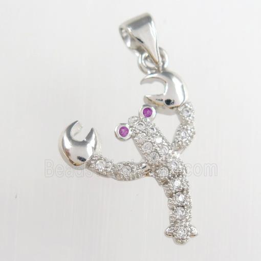 copper shrimp pendants paved zircon, platinum plated