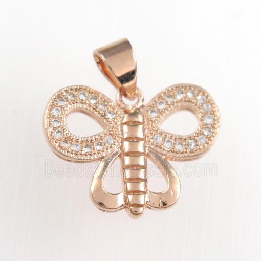 copper butterfly pendants paved zircon, rose gold