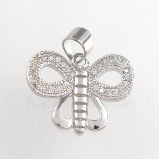 copper butterfly pendants paved zircon, platinum plated