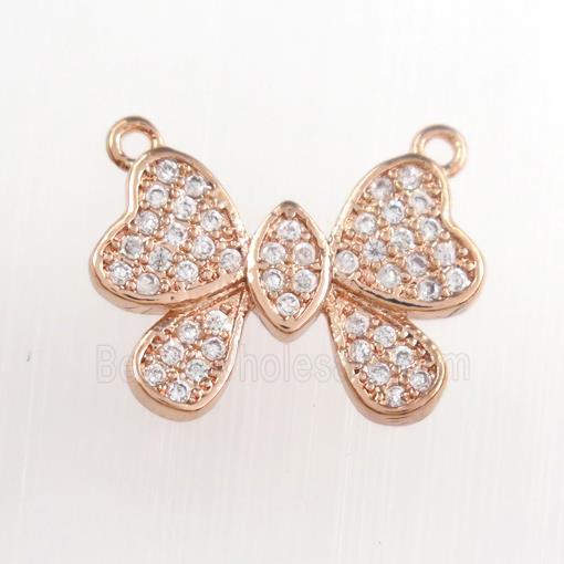 copper butterfly pendants paved zircon, rose gold