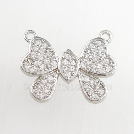 copper butterfly pendants paved zircon, platinum plated