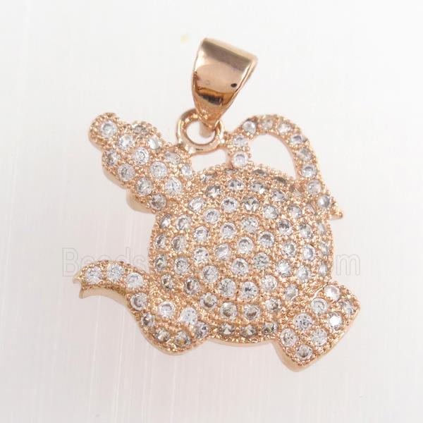 Allah teapot copper pendants paved zircon, rose gold