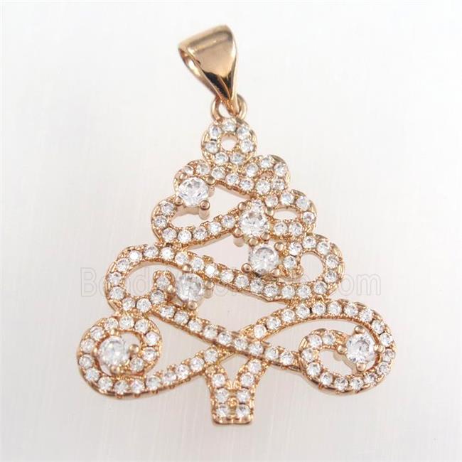 christmas tree, copper pendants paved zircon, rose gold