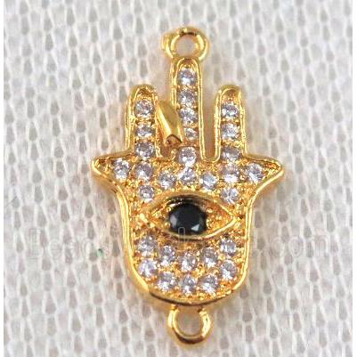 copper hamsahand connector paved zircon, gold plated