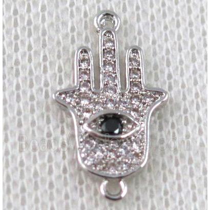 copper hamsahand connector paved zircon, platinum plated