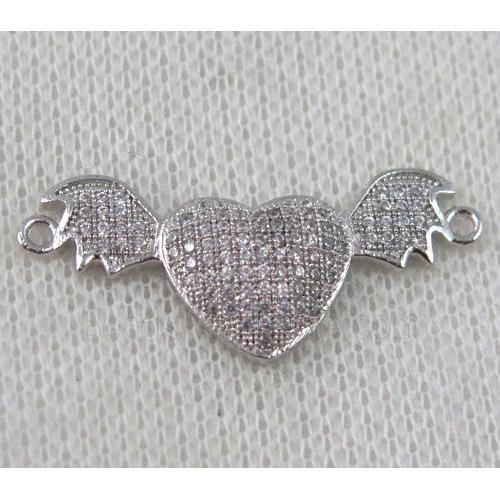 copper wing connector paved zircon, platinum plated