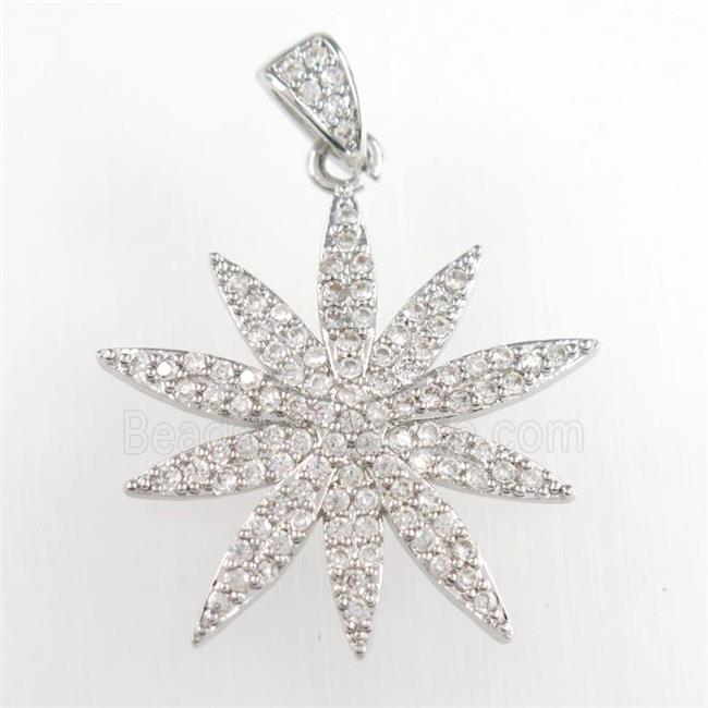 copper flower pendant paved zircon, platinum plated