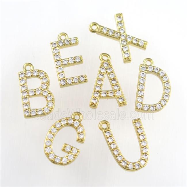 copper pendant paved zircon, MIXED letter, gold plated