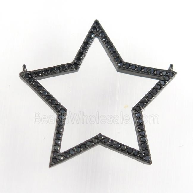copper star pendant paved zircon with 2loops, black plated
