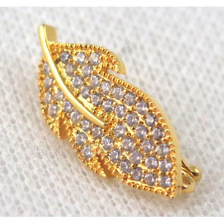 copper pendant paved zircon, leaf, gold plated