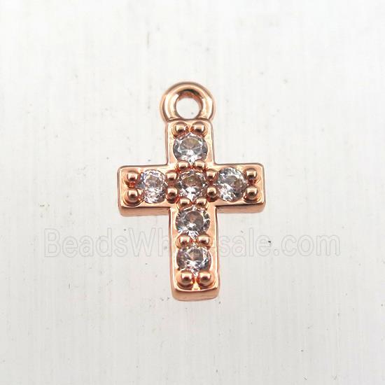 copper cross pendant paved zircon, rose gold