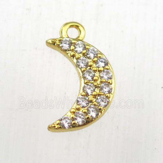 copper moon pendant paved zircon, gold plated