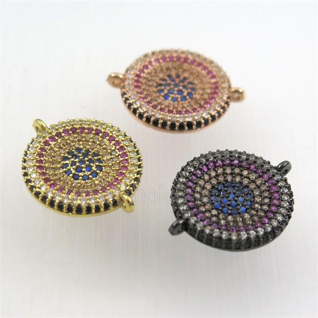 copper connector paved zircon, circle, mix color